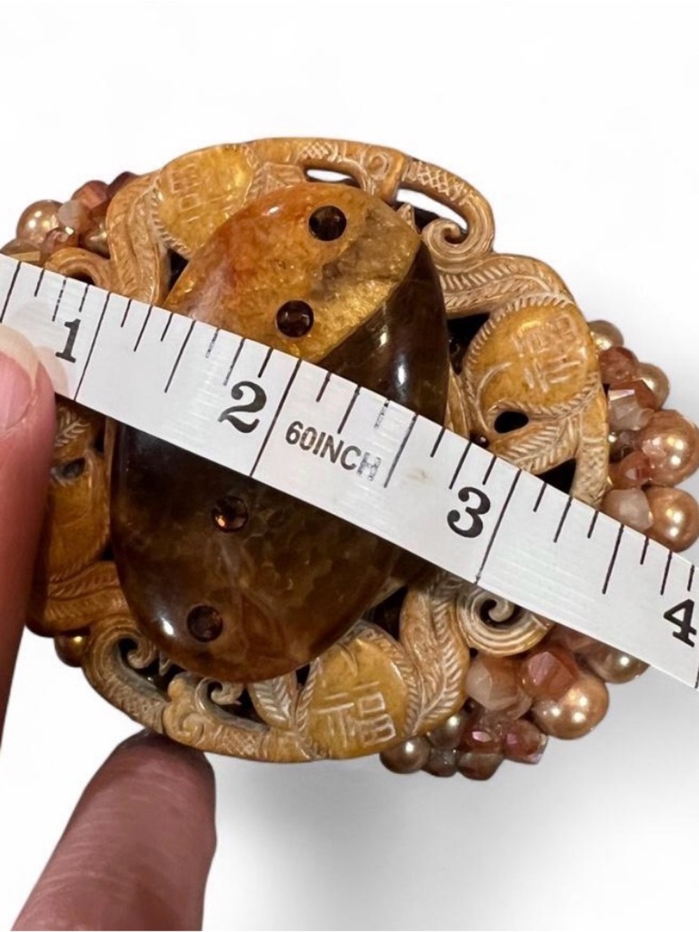 Vintage Handcrafted Brown & Tan Stone Statement Buckle - Picture 6 of 7